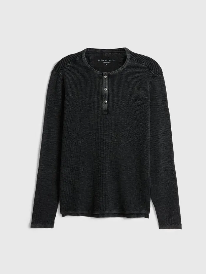 Fashion John Varvatos MEMPHIS WAFFLE HENLEY BLACK