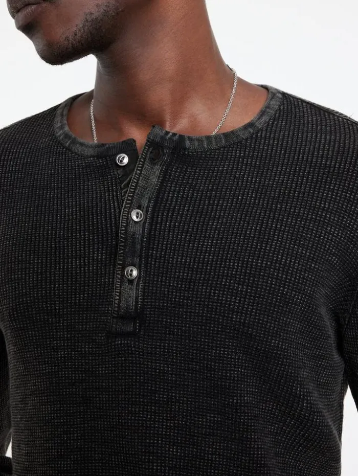 Fashion John Varvatos MEMPHIS WAFFLE HENLEY BLACK