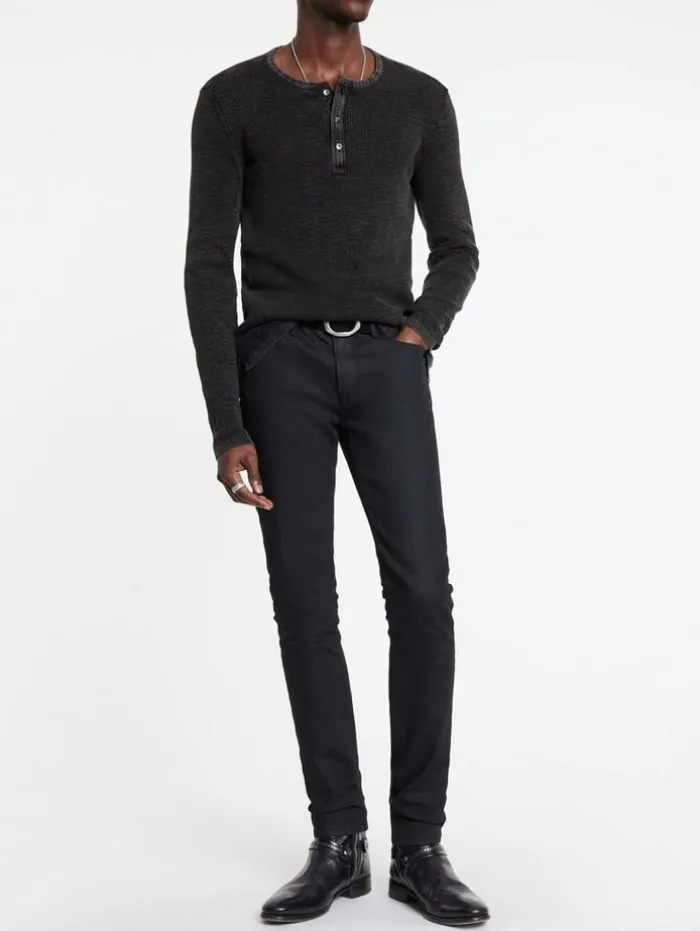 Fashion John Varvatos MEMPHIS WAFFLE HENLEY BLACK