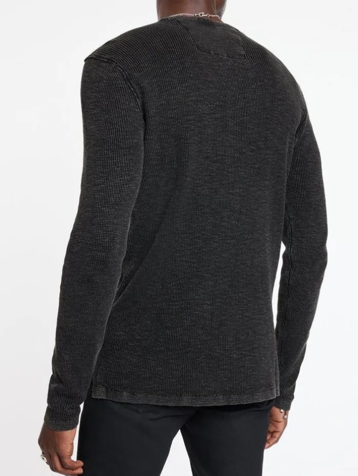 Fashion John Varvatos MEMPHIS WAFFLE HENLEY BLACK