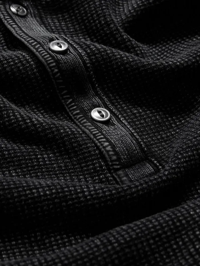 Fashion John Varvatos MEMPHIS WAFFLE HENLEY BLACK