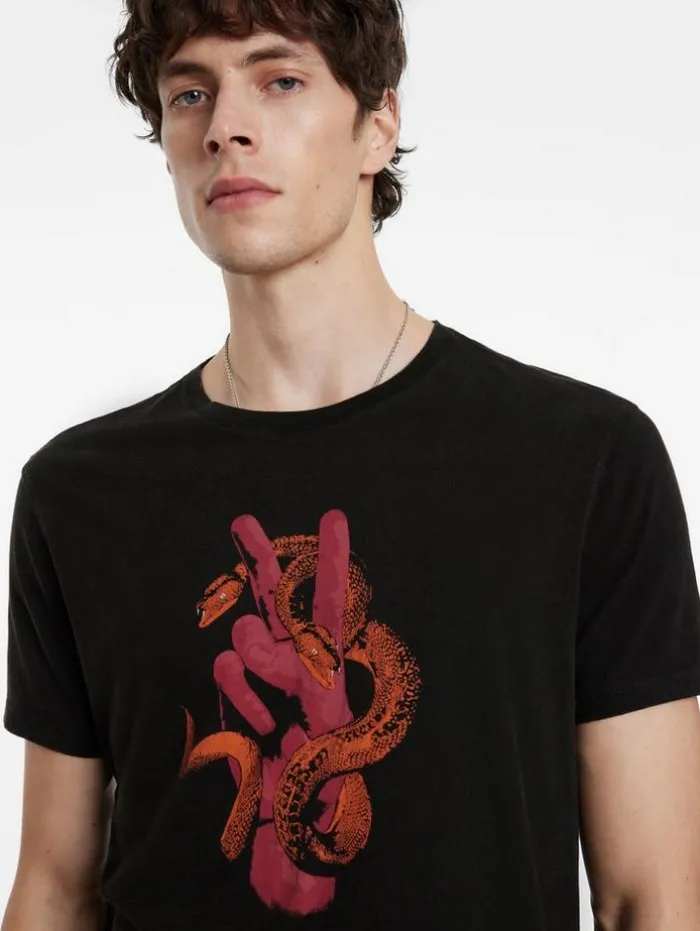 Sale John Varvatos PEACE SNAKE TEE BLACK