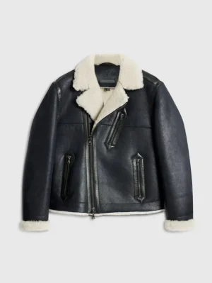 Best Sale John Varvatos STERLING SHEARLING BIKER JACKET BLACK