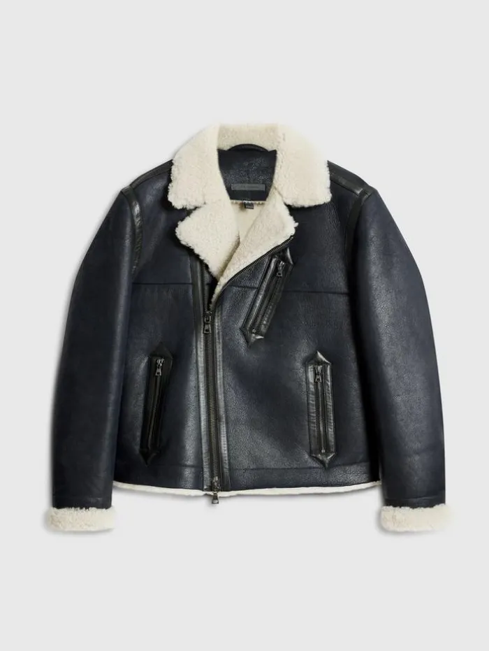 Best Sale John Varvatos STERLING SHEARLING BIKER JACKET BLACK