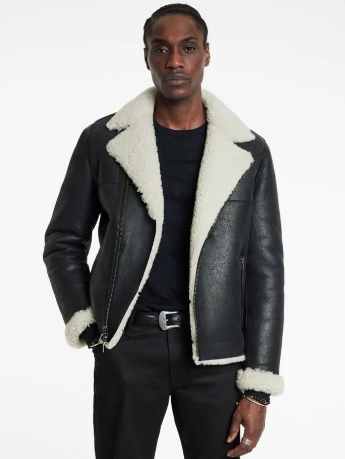 Best Sale John Varvatos STERLING SHEARLING BIKER JACKET BLACK