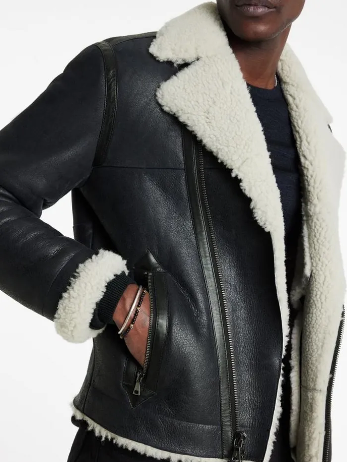Best Sale John Varvatos STERLING SHEARLING BIKER JACKET BLACK