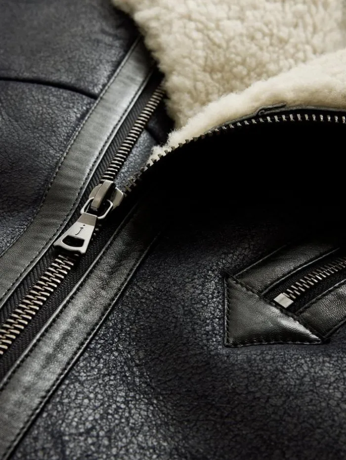 Best Sale John Varvatos STERLING SHEARLING BIKER JACKET BLACK